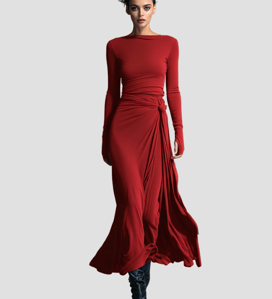 Anna – Sukienka maxi z długim rękawem